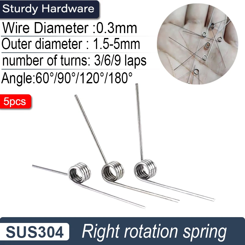 Wire Diameter 0.3mm right-handed torsion spring60/90/120/180 Degree Torsion Hairpin Spring  5Pcs -Direct from the factory