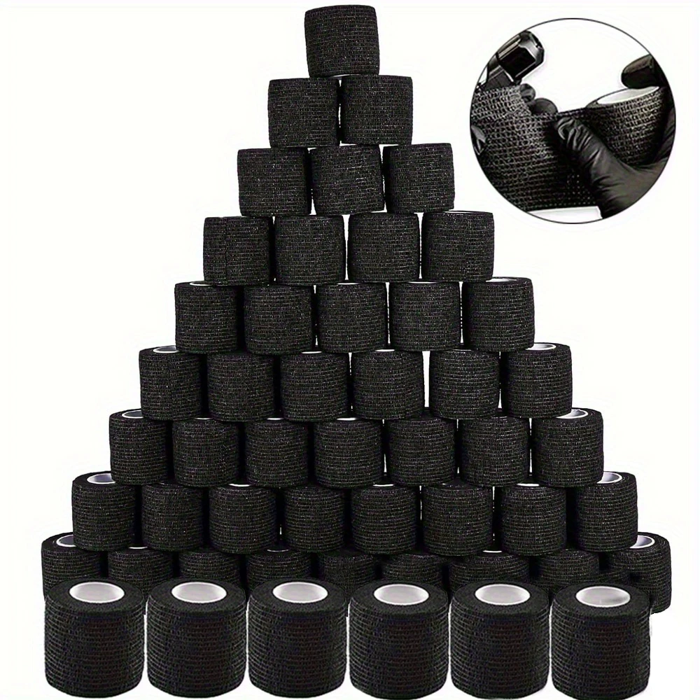 

3-96pcs Black Tattoo Grip Bandages Cover Wraps Tapes Waterproof Elastic Self Adhesive Bandage Breathable Sports Tape Accessories