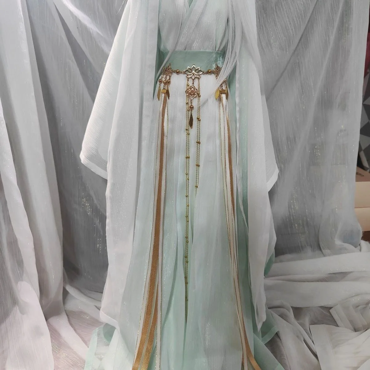 

Cool Green Color Uncle Doll 1/3 1/4 BJD Dress, Hanfu Clothes Big Full Set Of Big Sleeve Shirt