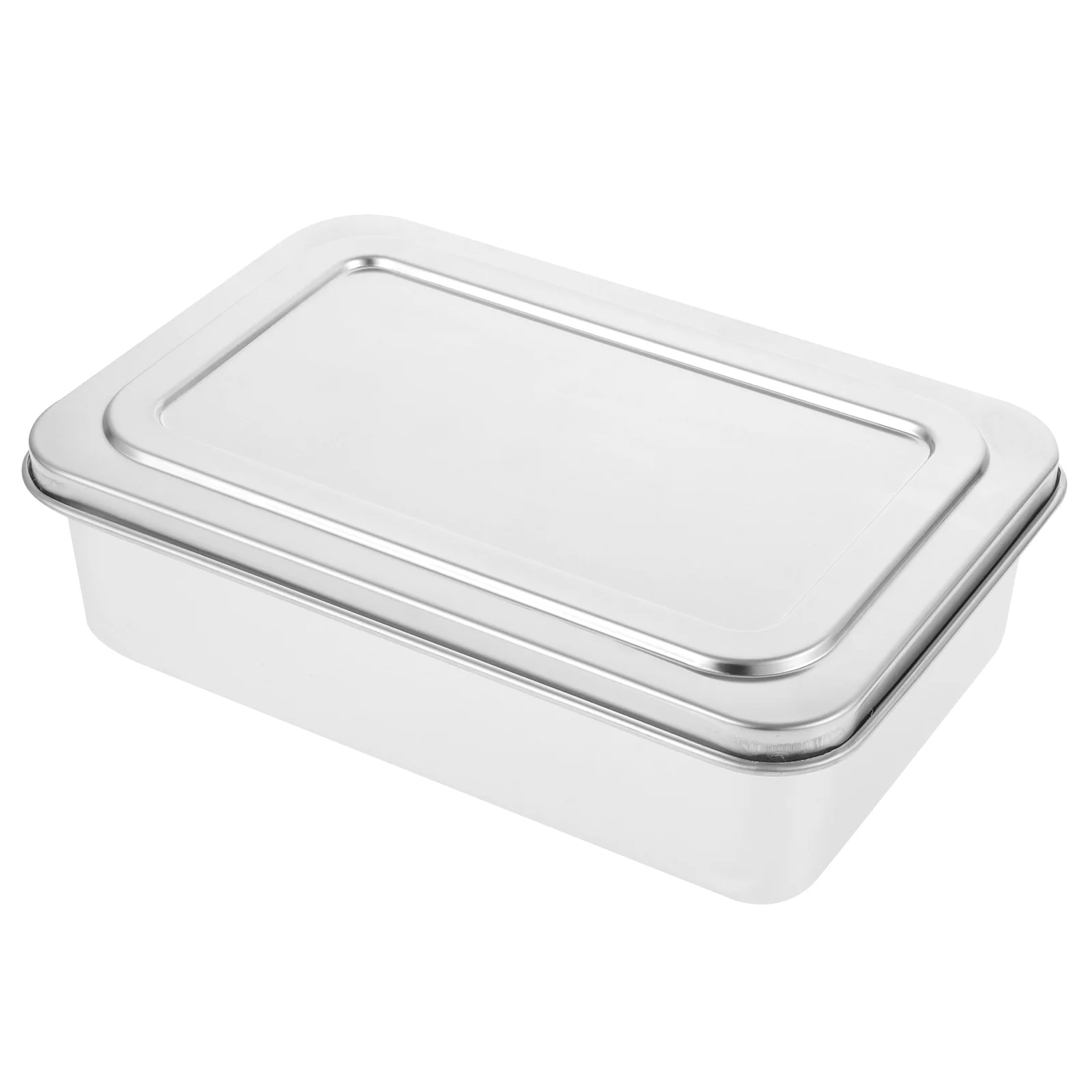 

Cake Plate Covered Baking Tray Rectangular Pan with Lid Meat Pie Metal Pans Silver