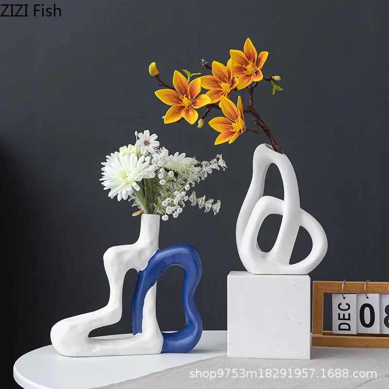 Cross Art Ceramic Vase Ornament Flowers Arrangement Flower Vessels Dried Flower Vases Desktop Small Mouth Vase Hydroponic Vases