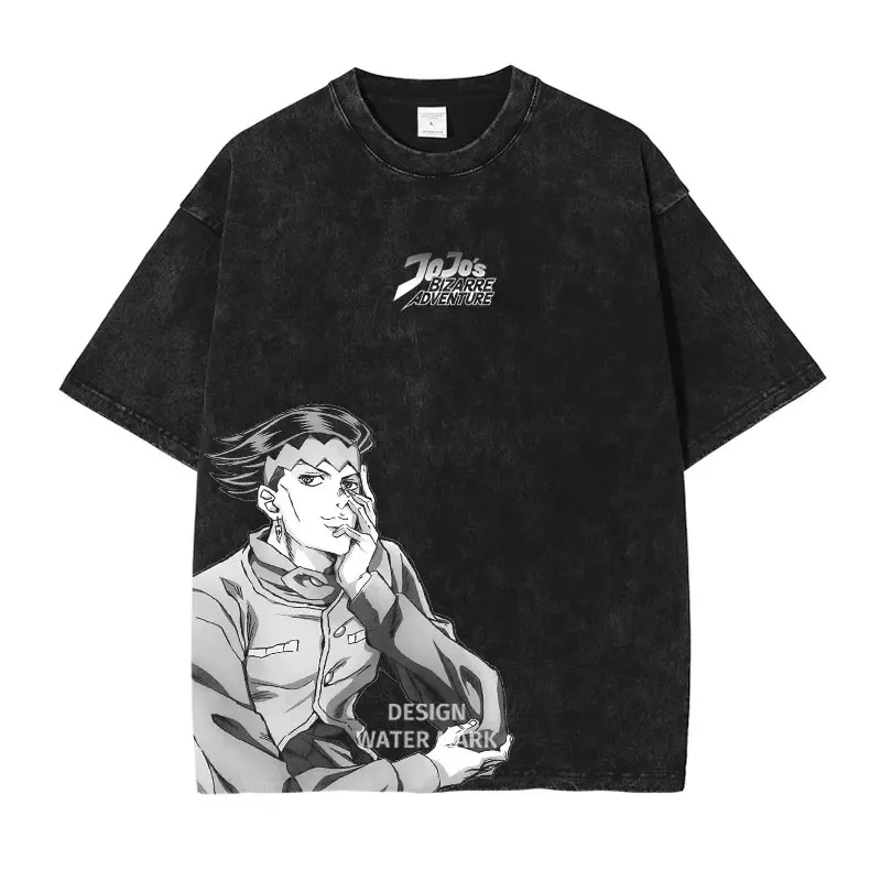 أنيمي جوجو الصلب الكرة تشغيل تي شيرت Joutarou Dio الدوران Zeppeli خمر غسلها تي شيرت Y2K مانغا المتضخم قصيرة الأكمام بلايز تيز #2