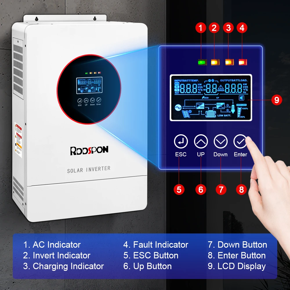 4.2KW 6.2KW Hybrid Solar Inverters 24V 48V 230V Pure Sine Wave Off Grid MPPT 80A/100A Solar Charge Controllers With WIFI Support