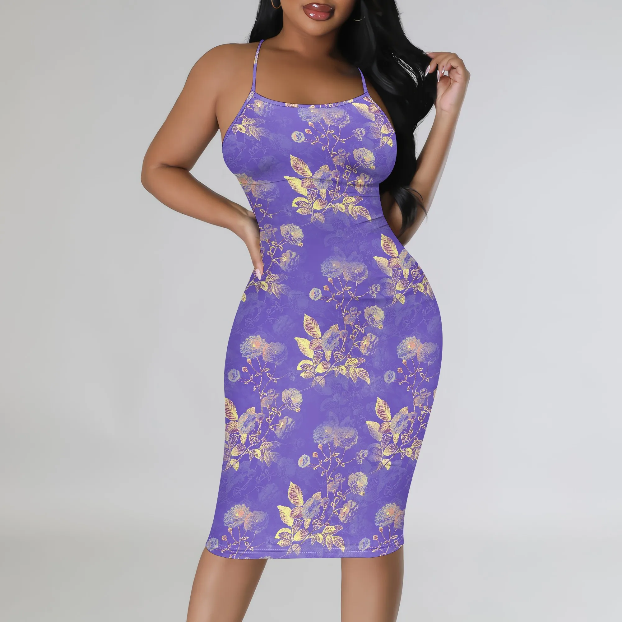 

Women's Summer Boho Floral Print Bodycon Midi Dress Sexy Stretchy for Casual Home Shopping Dating Outing