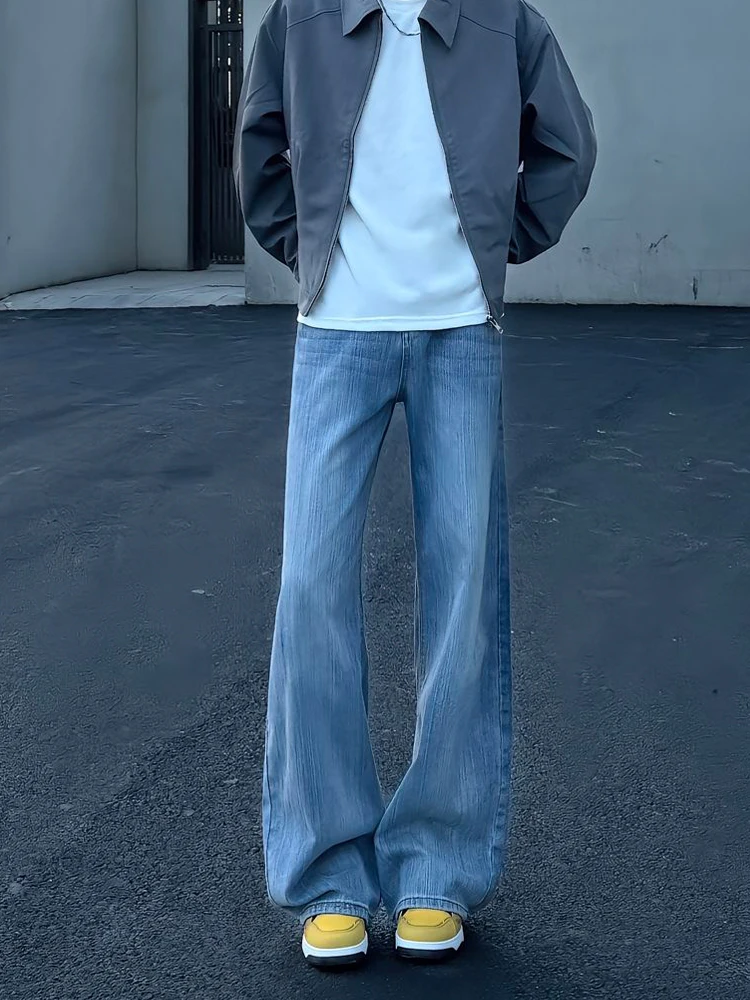 

Blue American Bamboo Texture Men's Jeans Loose Wide Leg Slimming Knife Pants High Street Vibe Autumn Trendy Wear Resistant