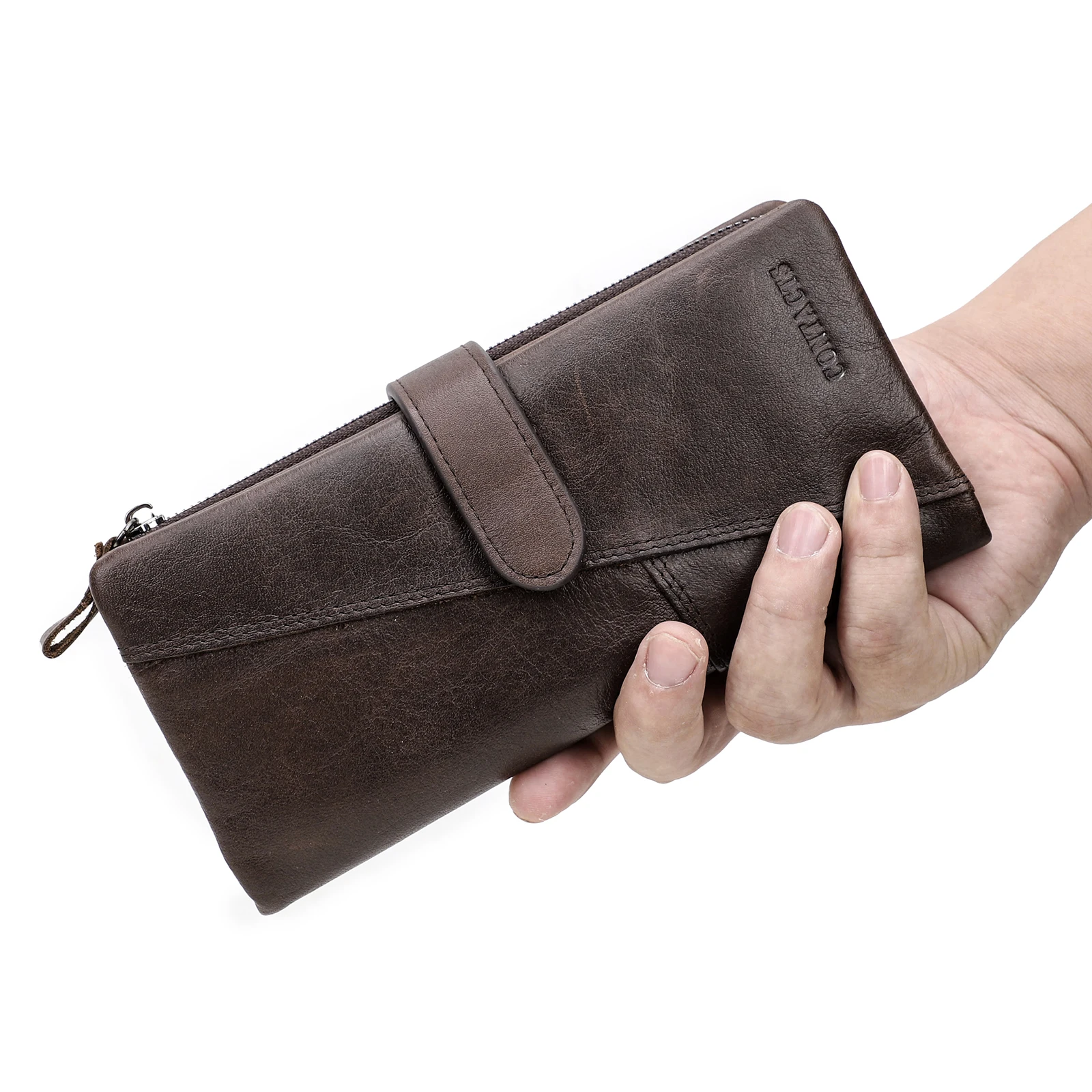 Contact'S Genuine Leather Men Long Wallet Bifold Card Holder Coin Purse Money Clip Name Engrave Women's Purse Female Wallet Bag