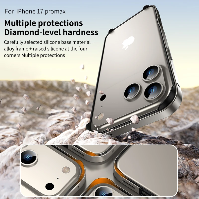 Aluminum Metal Frame Silicone Protect Phone Case For IPhone 17 ProMax 17 Air 16 15 14 Plus 13 12 Pro Max Shockproof Bumper Cover