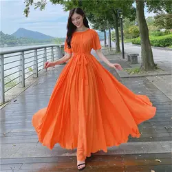 2023 New Women Summer Dress Large Beach Chiffon Extra Long Beach Resort Dress Elegant Ladies Loose Bohemian Dresses Vestidos 4XL