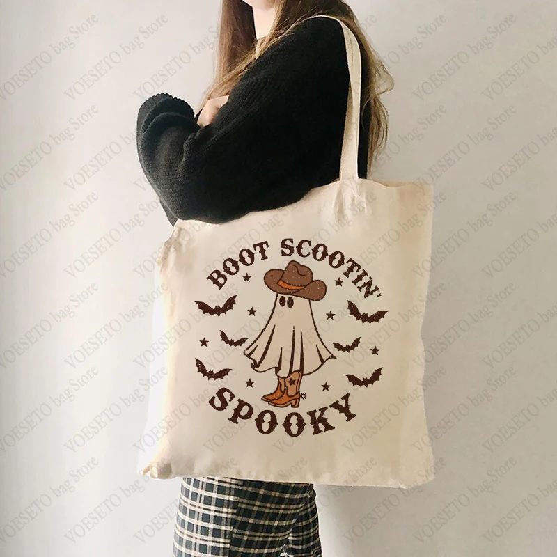 Boot Scootin Spooky Pattern Tote Bag Halloween Gift Handbag Cute Spooky Outdoor Men\'s Women\'s Shopping Bag Carrier Bag