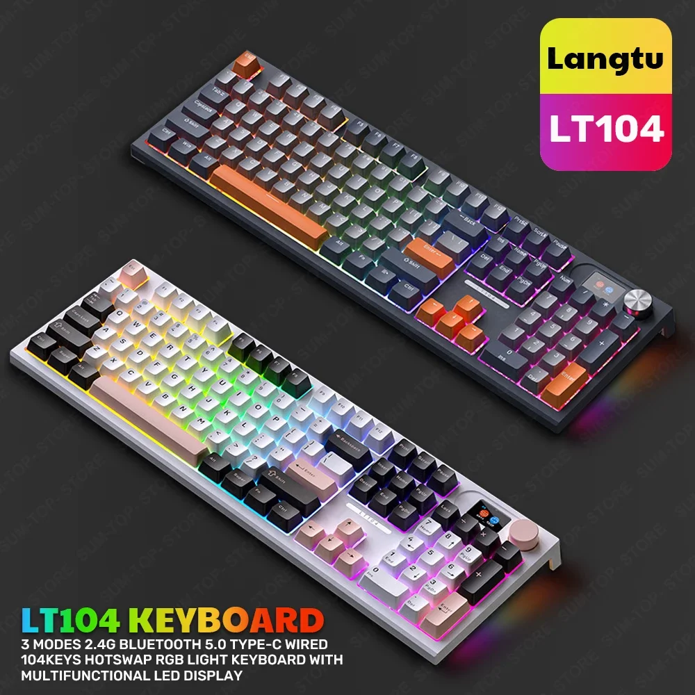 

Langtu LT104 Gaming Mechanical Keyboard 104Key 2.4G Wireless Bluetooth Wired Keyboard RGB HotSwap Gamer sem fio teclado mecanino