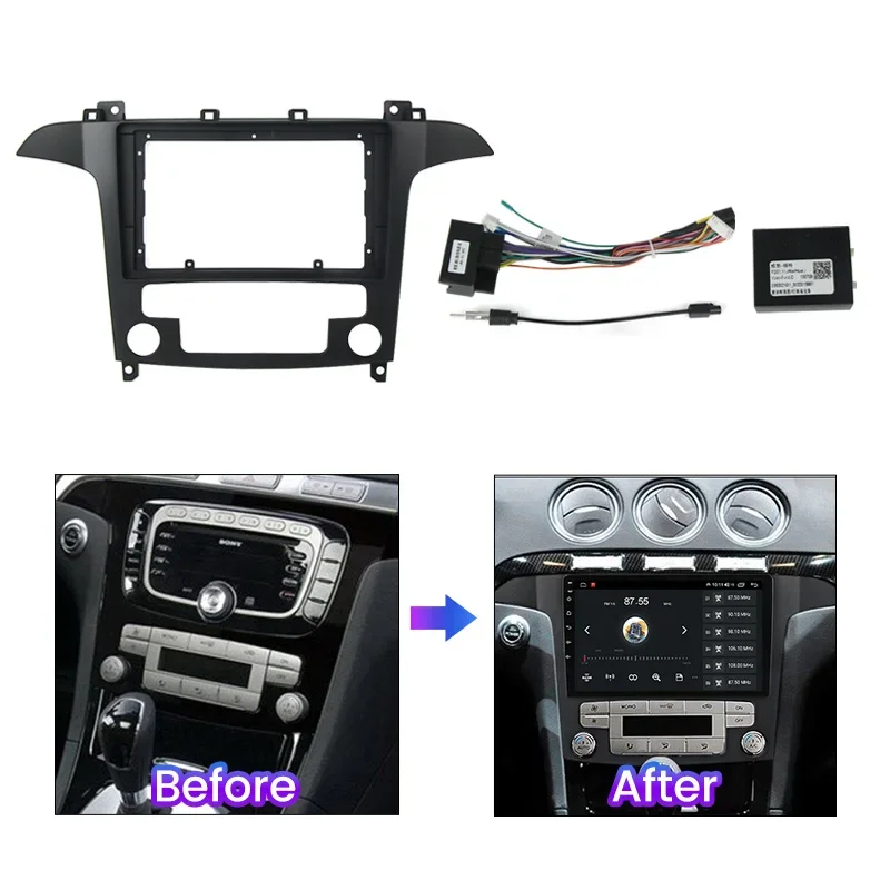 9 Inch Car Radio Stereo Panel for Ford SMAX S-MAX Black 2006 - 2015 Player Frame 2 Din Head Unit Fascia Power Dash Board Cover