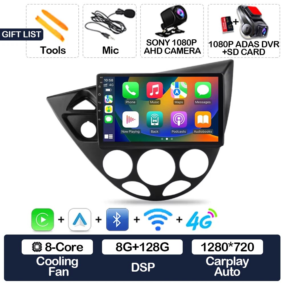 Android 15 Carplay Auto Voor Ford Fiesta 1995-2001 Focus MK1 1998-2004 Autoradio Multimedia Speler Head Unit GPS 4G WIFI QLED