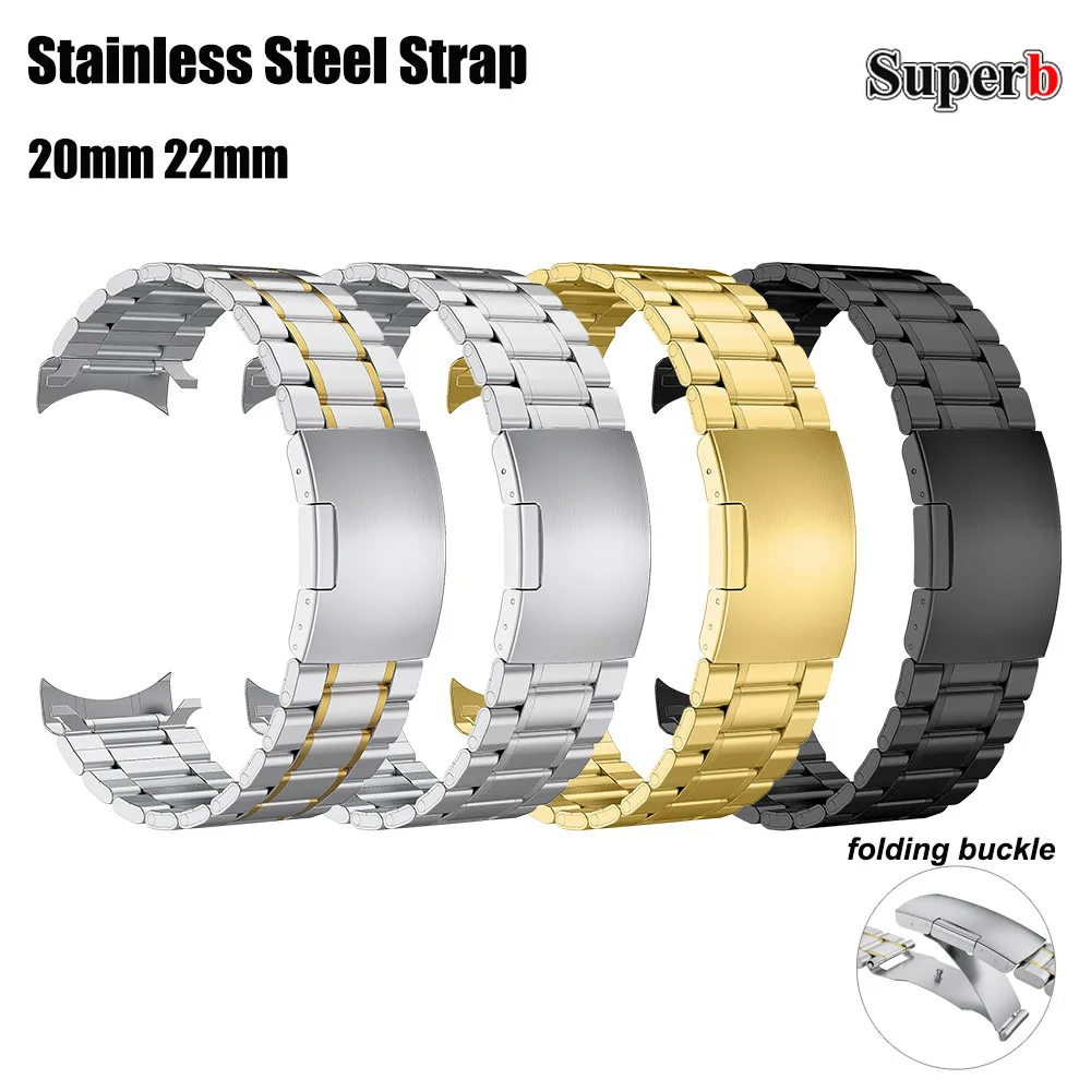 

20mm 22mm Curved End Stainless Steel Strap Metal Watch Band for Rolex Folding Buckle for Seiko Bracelet Replacement Wristband