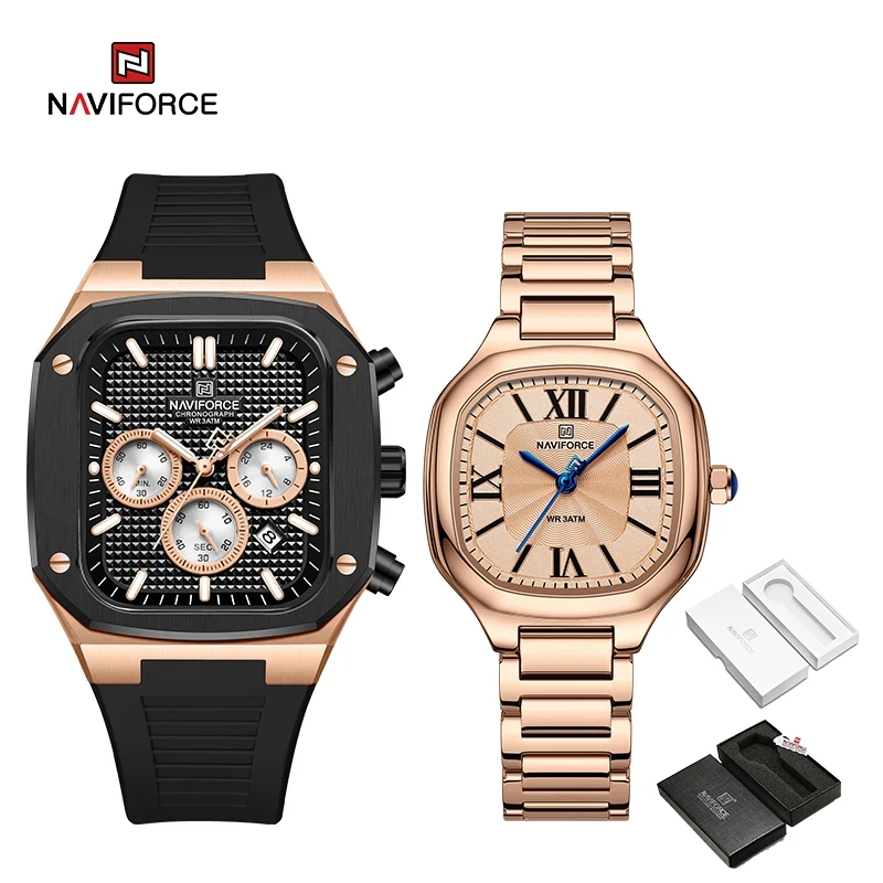 NAVIFORCE Lover\'s horloge voor mannen en vrouwen Casual mode-jurkhorloge Waterdicht datumklok Paarhorloge Geschenkset te koop