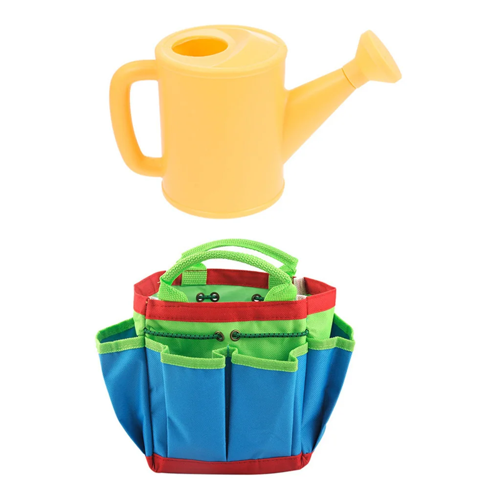 1 ensemble de Pot d'arrosage en plastique, sac en tissu, Kit d'outils de jardinage pour enfants, pour la plantation en plein air, l'agriculture, ameublissement du sol, panier de fleurs portable