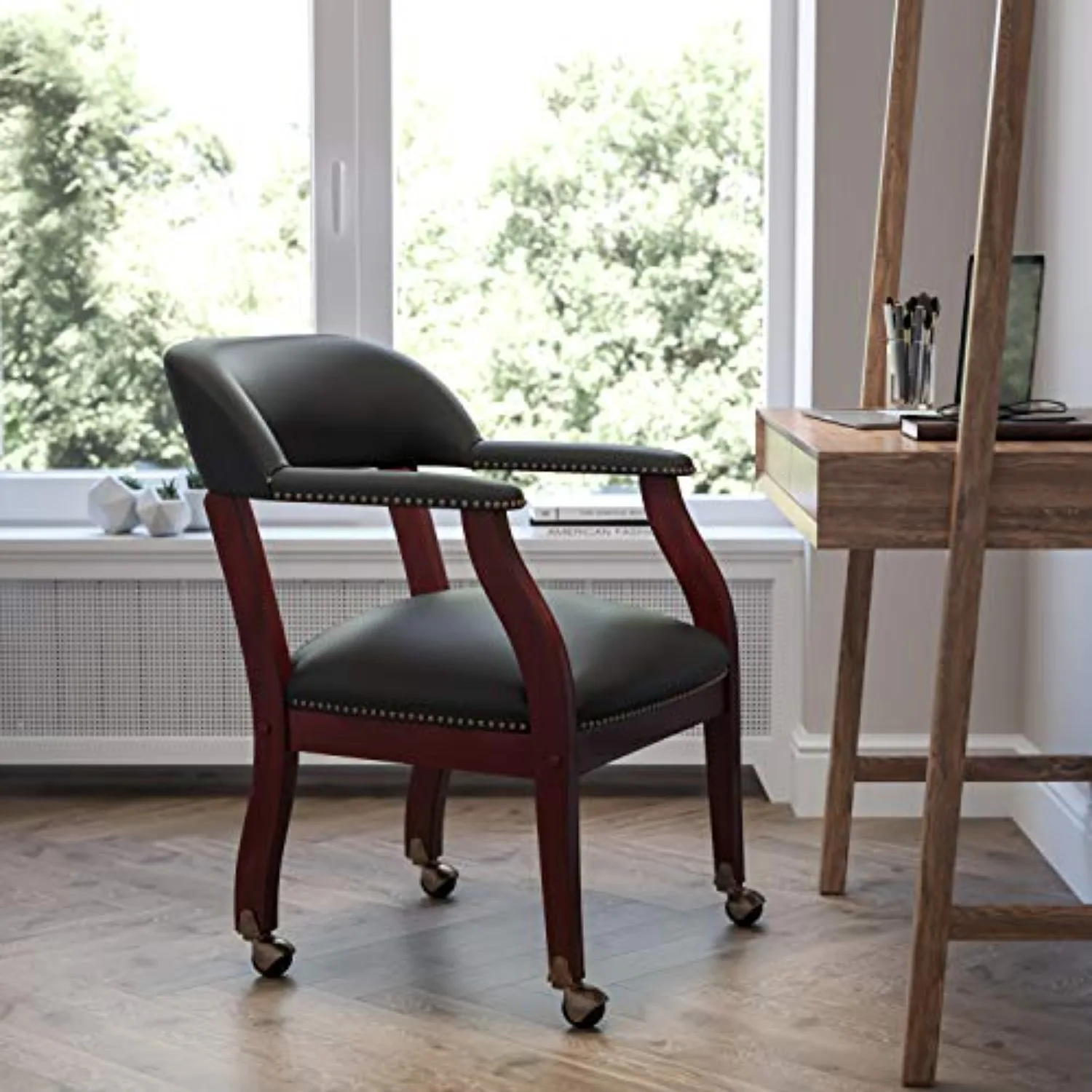 Black Faux Leather Conference Chair with Casters | Casters