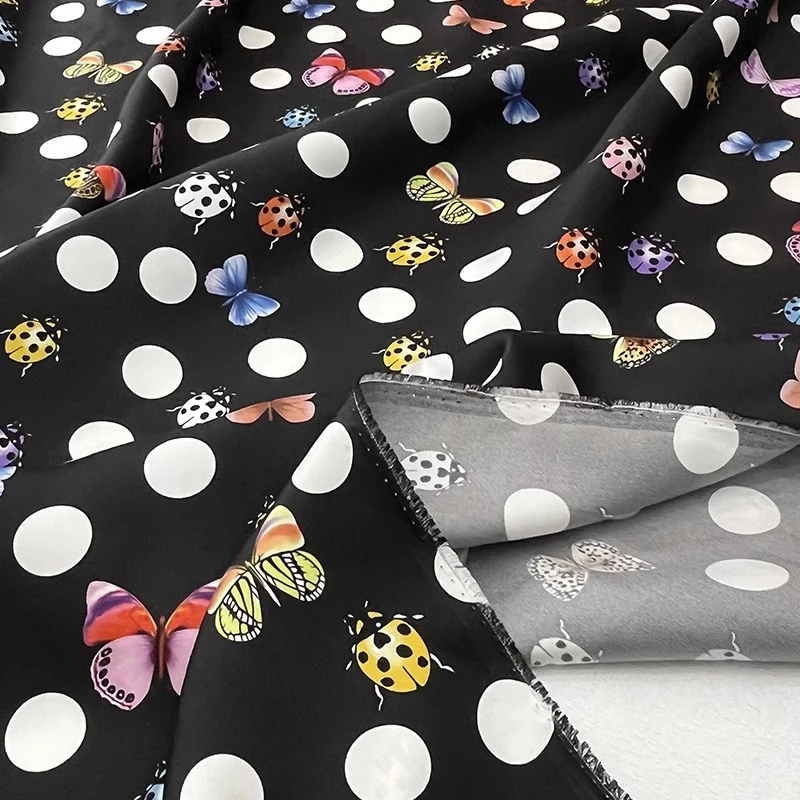 European American Fashion Classic Dot Insect Print Fabric Silk Logo Twill Silk Women Dress High-quality Designer Runway Fabrics