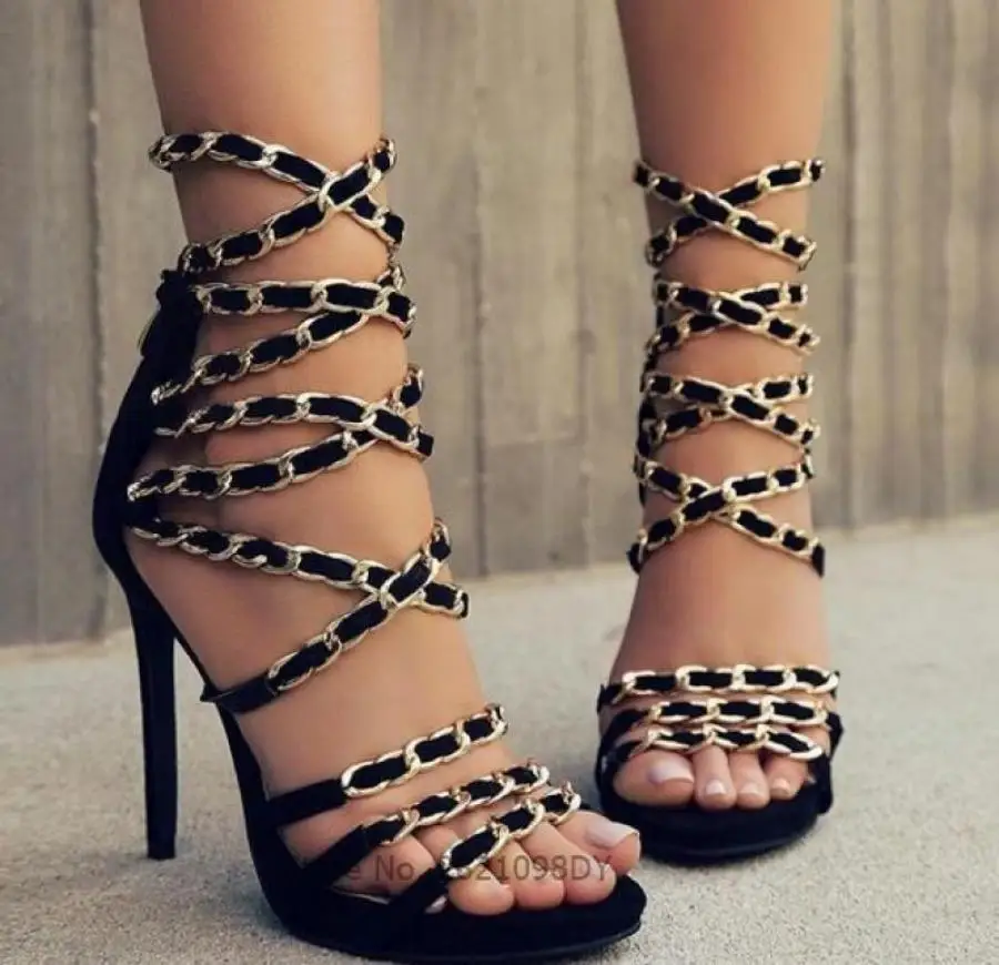 Sepatu Musim Panas Bertumit Platform Rantai Rumbai Desainer Hak Tinggi Tipis Baru Sandal Hak Tinggi Wanita