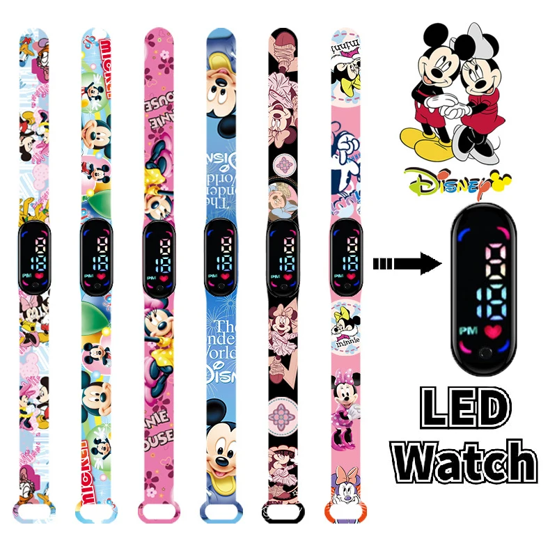 Disney Mickey Children\'s Watch Cartoon Mouse Character Donald Duck Daisy LED Electronic Sports Waterproof Bracelet Kids Watches