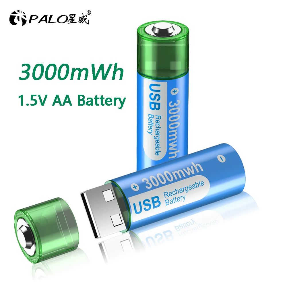 PALO 1.5V AA li-ion Battery 3000mWh USB rechargeable 2A AA Lithium batteries for Remote Control Mouse Small Fan Electric Toy