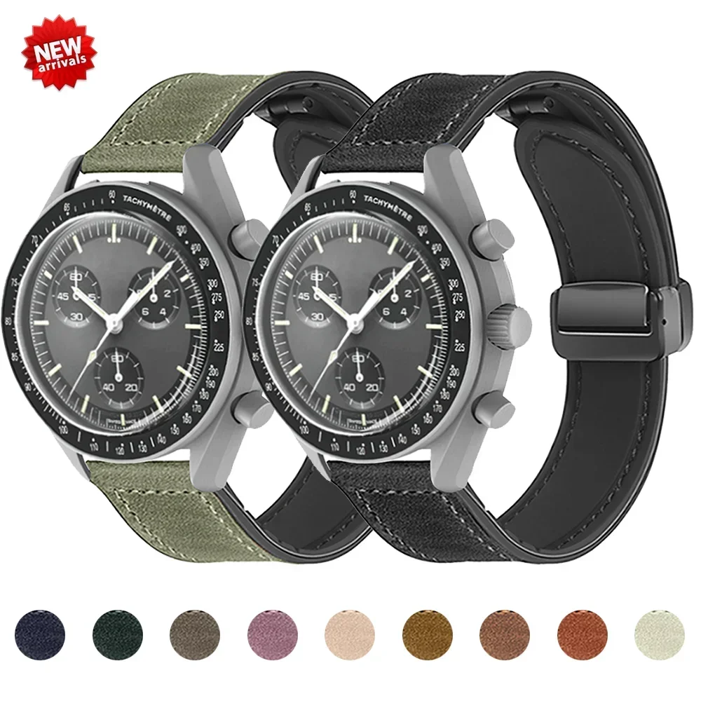 

Кожаный ремешок 20 мм для Omega X Swatch Joint MoonSwatch Planet, металлическая магнитная пряжка для часов Swatch, силиконовый ремешок, аксессуары