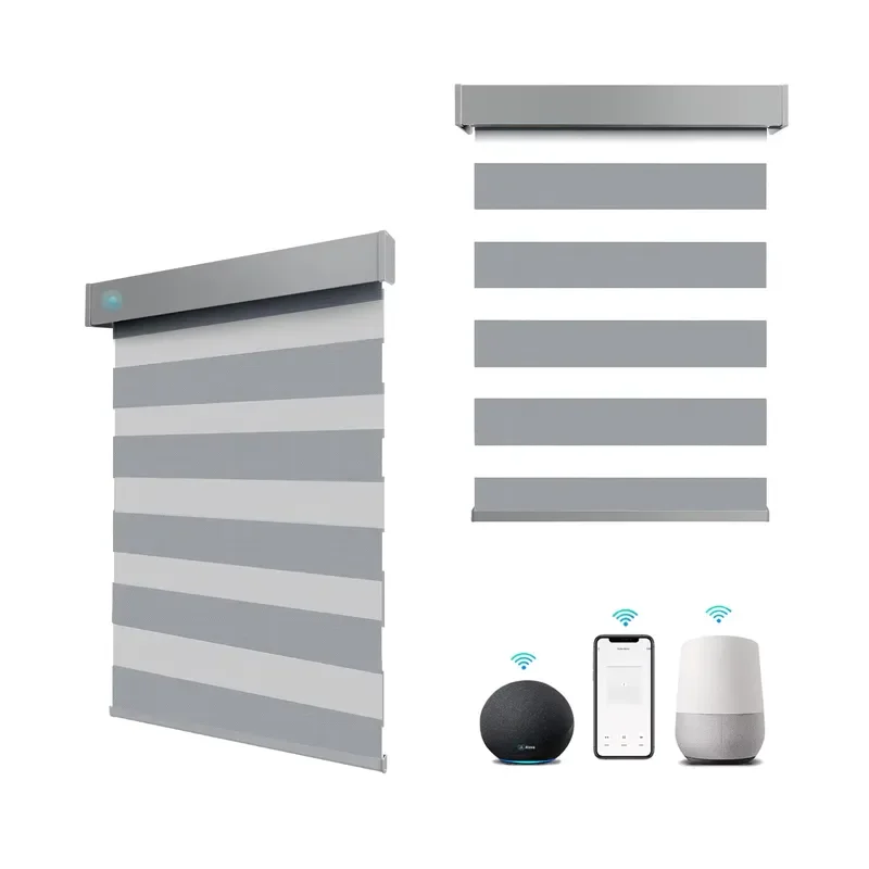 for Smart Motorized Zebra Blinds Rechargeable Day Night Blackout Shades for Home Windows Alexa Voice Remote Control Battery