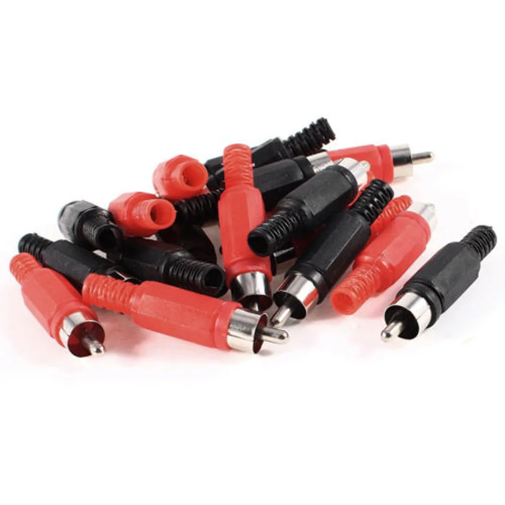 20pcs Audio Adapter Connector Plastic Video Black Red Lotus Male Head Connectors For RCA Interconnects Accessories