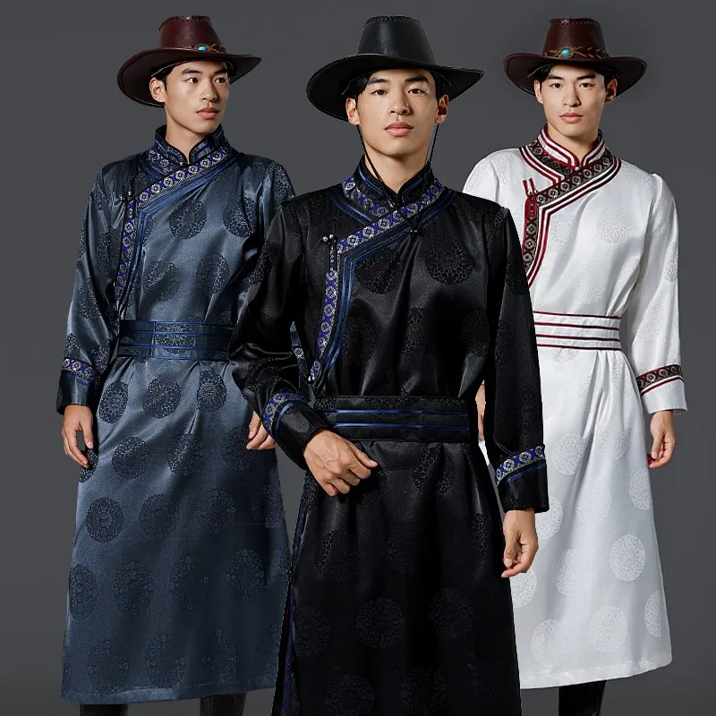 

New Long Mongolian Robe Men's Daily Wear Performance Costume Ethnic Mongolian Men's Long Jaet Traditional Cultural Apparel