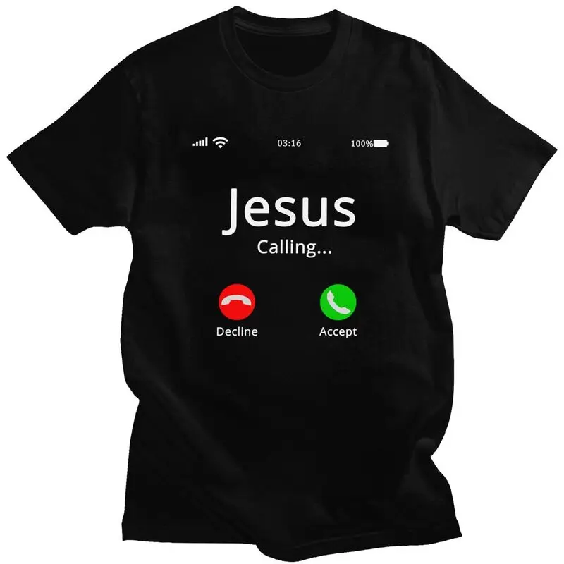 Custom Jesus Is Calling Christian T Shirts for Men Pure Cotton Tee Tops Religion Faith Tshirts Short-Sleeve T-shirt Clothing