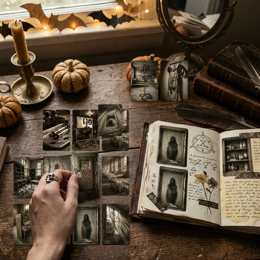 36Pcs Postcards Art Paper Board for Scrapbooking Gothic Horror Hospital Vintage Illustration Cards Retro Journal Supplies