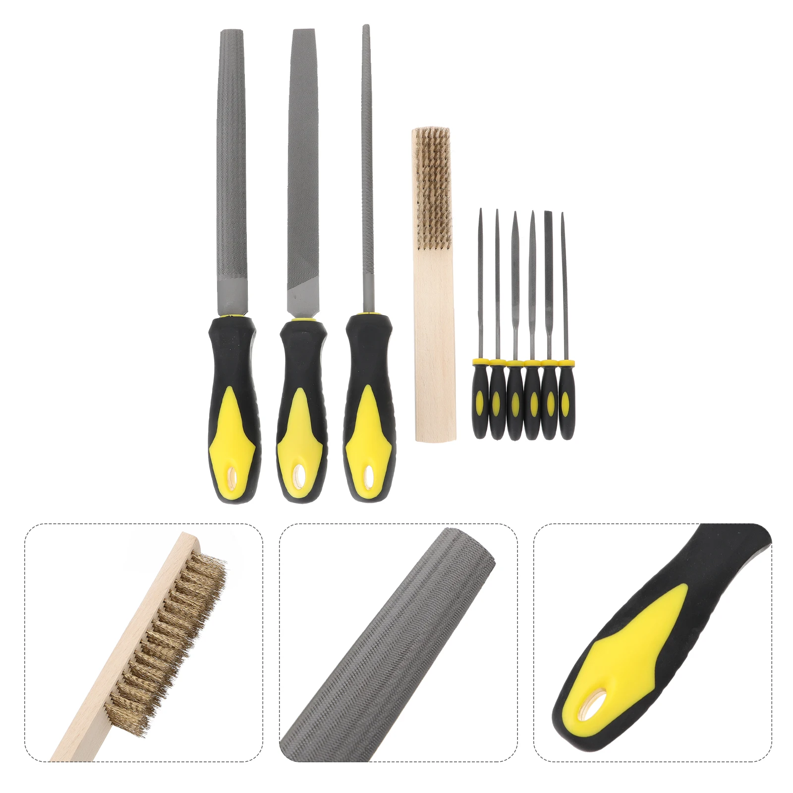 

10Pcs Steel File Set High Strength Abrasion Resistant Woodworking Tools Anti Skid Impact Resistant Handle Metal Polishing