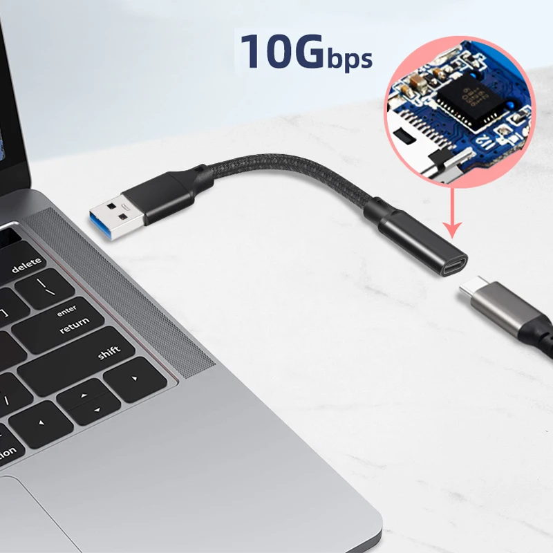 USB A 3.2 to Type C Female 10Gbps Extension Short Cable Fast Charging 3A 60W Wire For Iphone MacBook Huawei Earphone Adapter