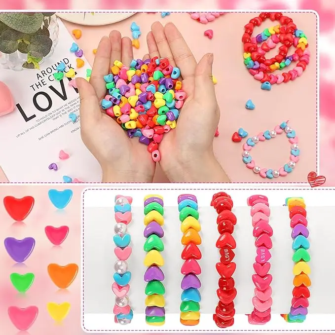 20Pcs Heart Pony Bead Macaron Color Acrylic Crafts Jewelry Making Bracelets Earrings Hair Beads For Valentine's Party Christmas