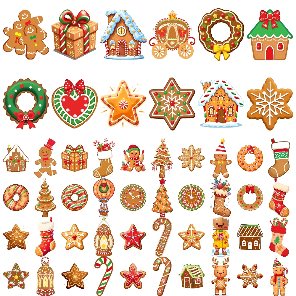 54pcs Temporary Tattoo Gingerbread Man Temporary Tattoo Stickers Christmas Stocking Gingerbread House For Men Shoulders Arms