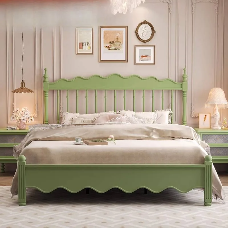

Girls Decoration Double Bed Board Elegant Green Wood Household Double Bed Headboards Modern Camas De Dormitorio Furniture Home