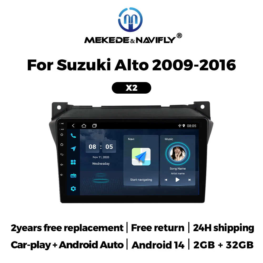 MEKEDE 9'' Android 14 Car Radio Multimedia For Suzuki Alto 2009-2016 Navigation Audio Stereo WIFI Wireless Android Auto CarPlay
