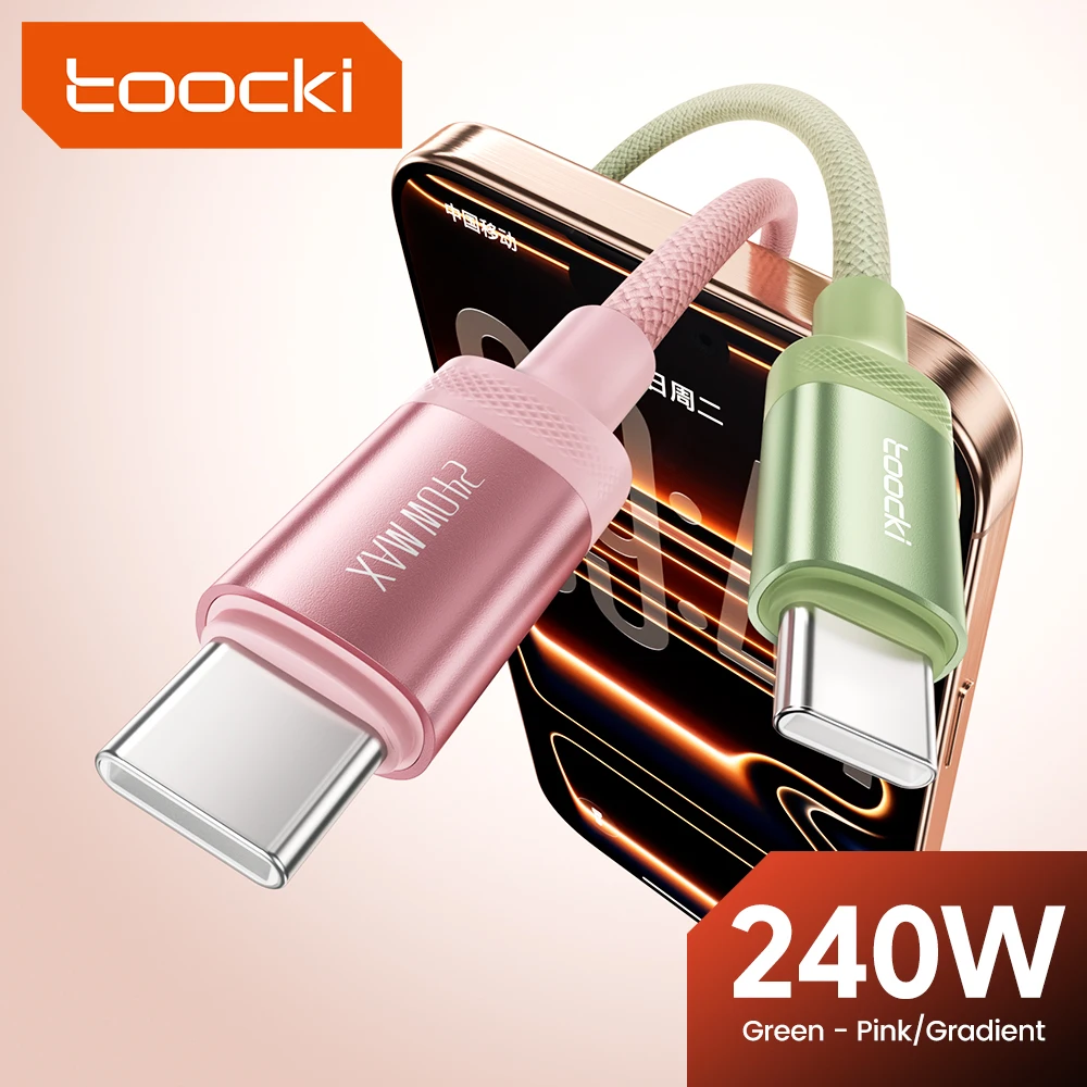 Toocki 240W USB C To USB C Cable PD 3.1 Fast Charge Colorful Gradient Type C Cable For iPhone 17 Pro Macbook Samsung S25 Xiaomi