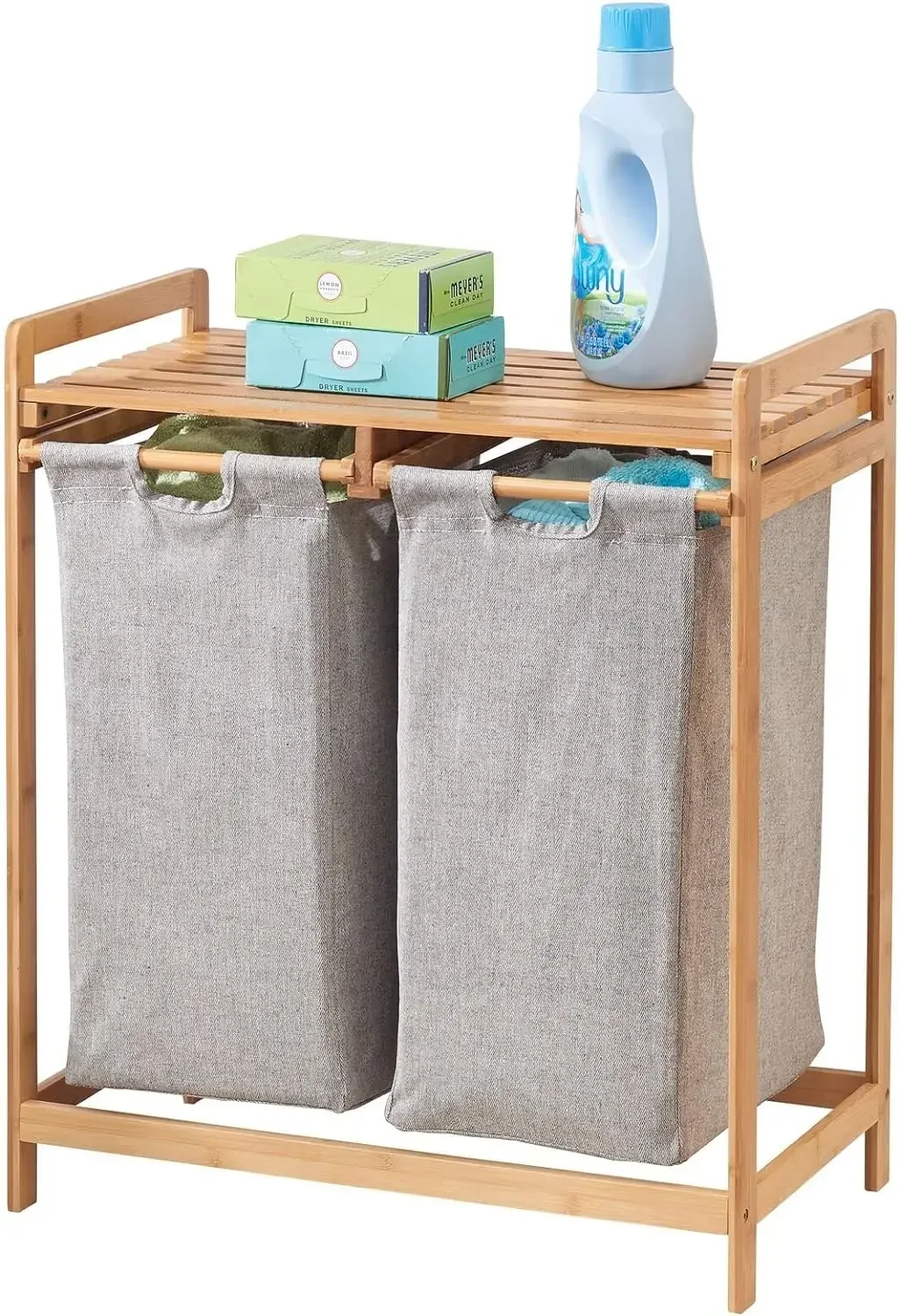 2 Section Double Laundry Organizer Hamper with Removable Storage Sorter Bags,Space-Saving Basket Duo with Handles for Clothes