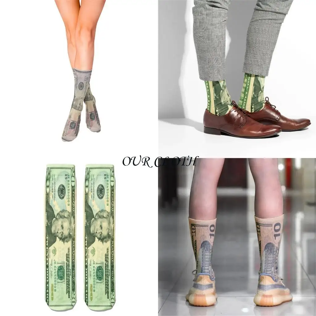 

men's Funny Print Dollar Bill Money Pattern Middle Calf Socks Christmas Gift Y1AC