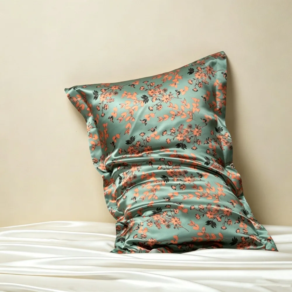 40 Momme Mulberry Silk Pillowcase Single-sided Silk Floral Print Silk Pillow Cover Hair Skin Bedding Pillow Cases Cover 48x74cm