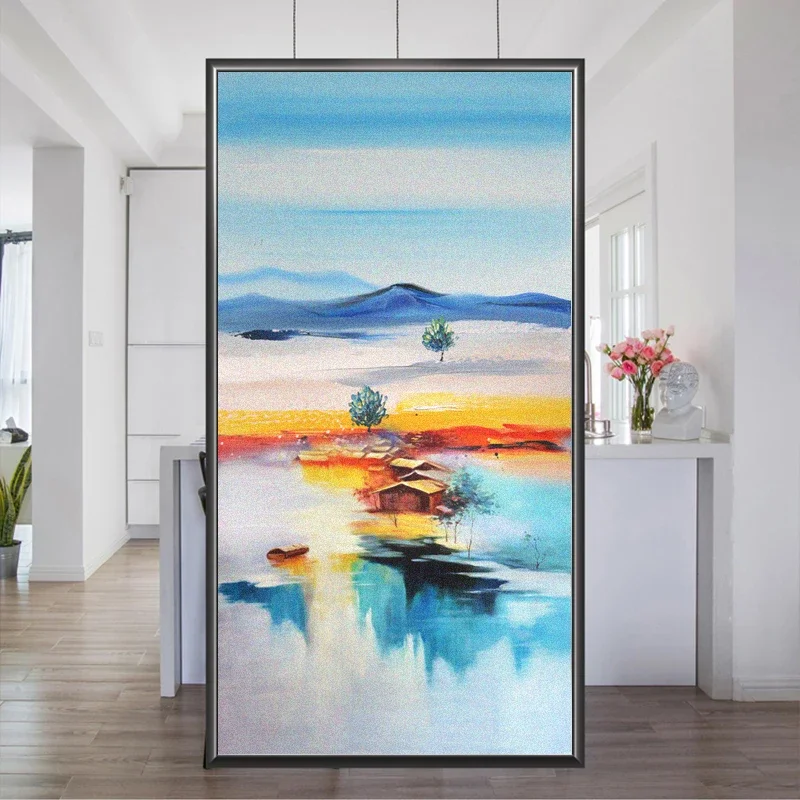 Landscape Painting Window Film Privacy Non Adhesive Glass Sticker Window Coverings Window Tint for Homedecor