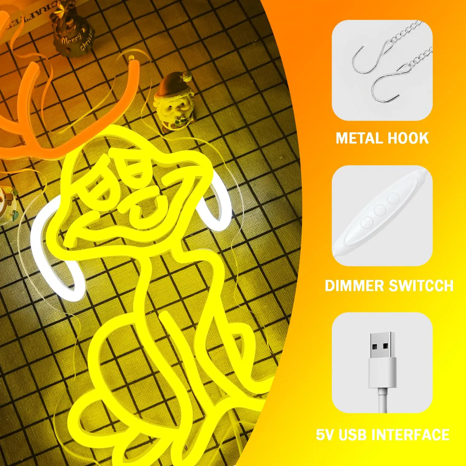 Cartoon Dog Christmas LED Neon Sign for Wall Decor Home Party Neon Dog Decor Xmas Gift Holiday Dimmable Switch for Windows Room