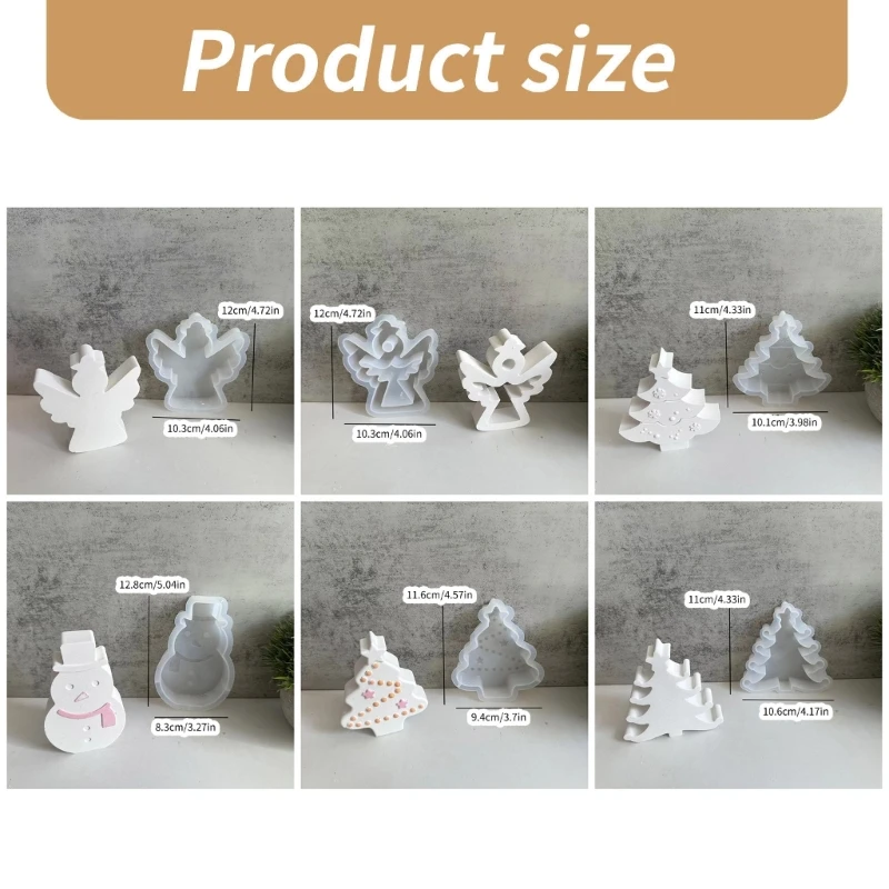 KX4B 6Pcs Christmas Theme Molds for Candle, Home Decoration, Christmas Tree Snowman Silicone Molds for Epoxy Resin