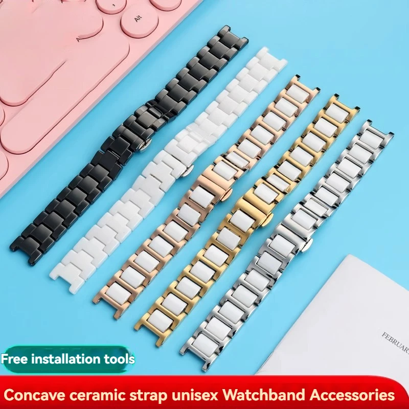 Pulseira de cerâmica côncava 20*11mm 18*10mm 16*8mm para gucci omega gc guess cartier pasha notch pulseira unissex acessórios