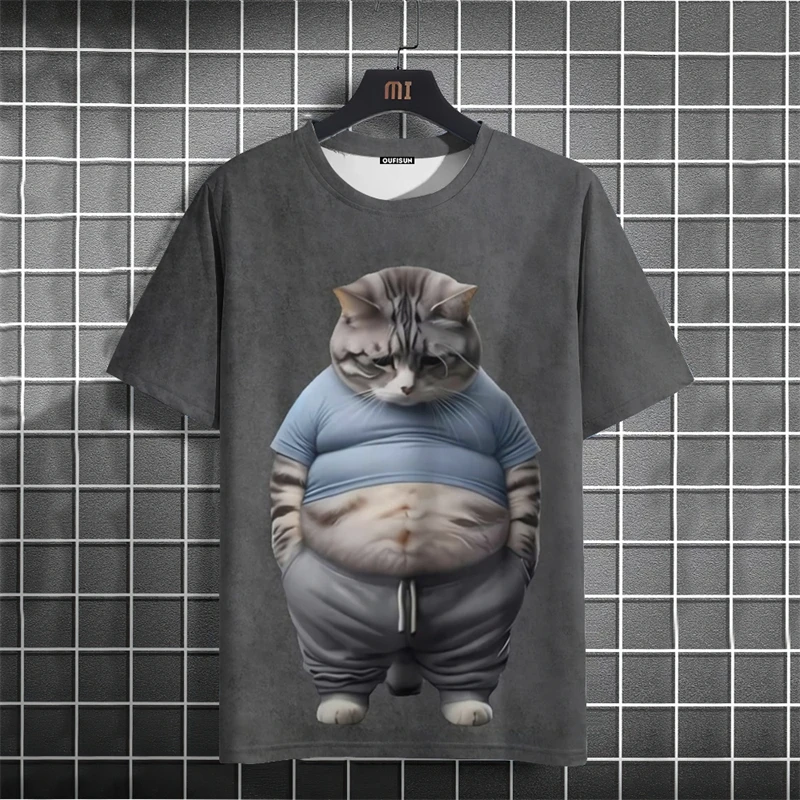 Cute Fat Cat Graphics T-shirts Summer Fashion Short Sleeve 3D Funny Animals Printed T Shirts Trend Streetwear Casual Loose Tees