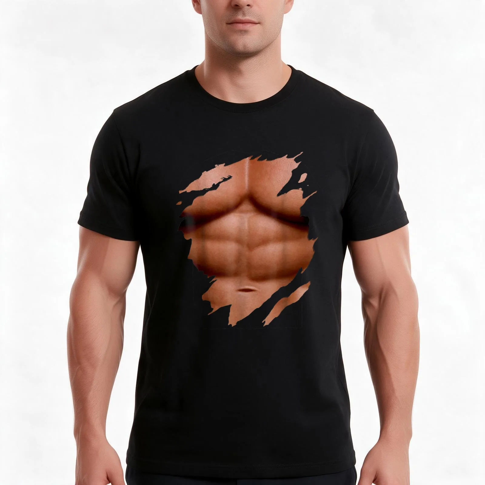 Fake Muscle Under Halloween Costume best Mens Abs T-Shirt, Summer Casual Cotton Tee, Oversized Streetwear Tops, Unisex Men Women