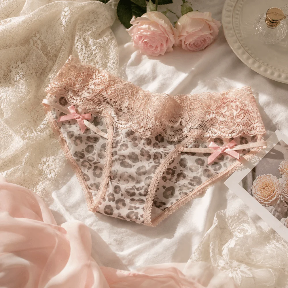 Underpants Seamless Triangle Underwear Hollow Out Low Waist Lace Panties Mesh Transparent Thin Leopard Print Briefs Women