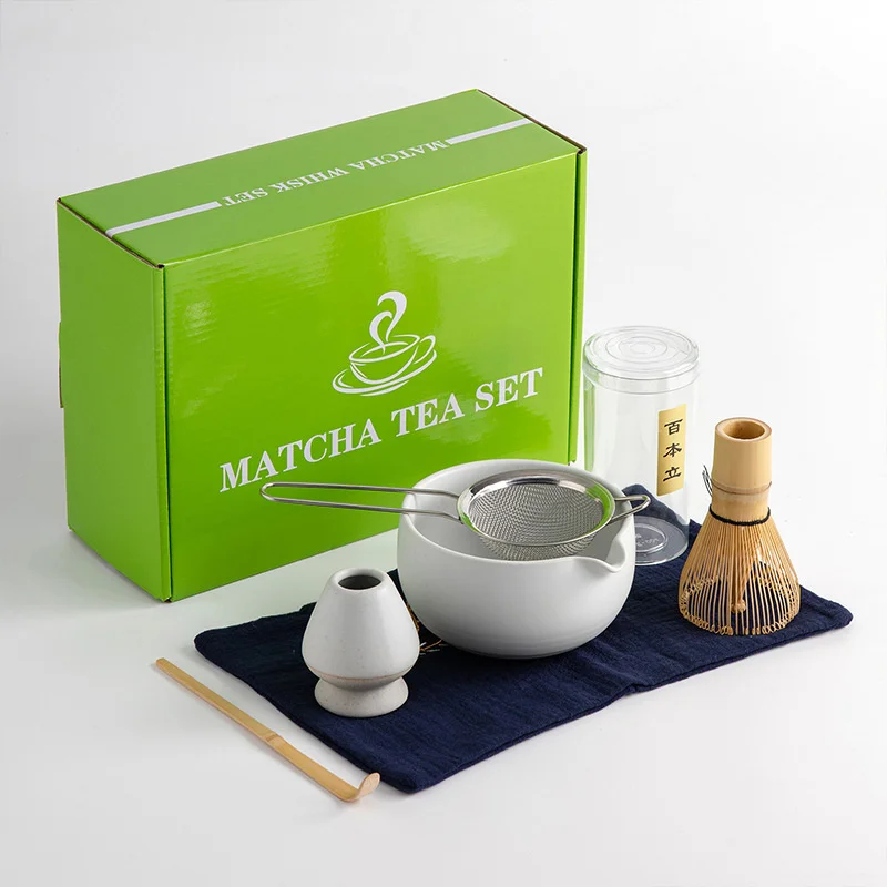 

4PCS Japanese Matcha Tea Set Includes Match Bowl with Spout and Bamboo Whisk Matcha Whisk Stand Chasen Holder Teaspoon Set