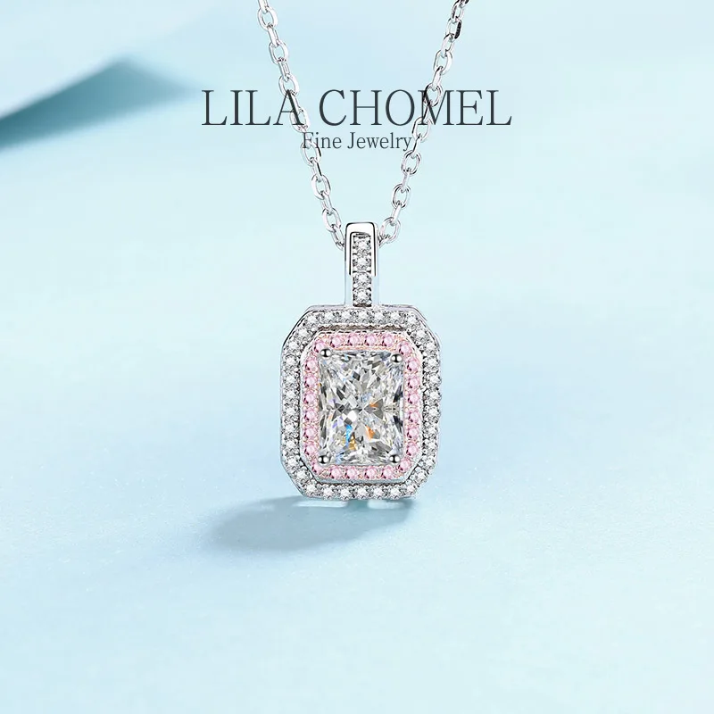 

Luxury Platinum Pt950 Necklaces 1 carat Square Sugar Moissanite Diamond Pendants Sweet Temperament for Girlfriend Birthday Gift