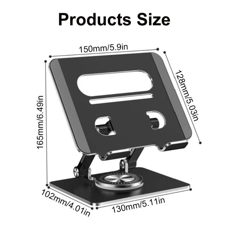 ผู้ถือแท็บเล็ต, การหมุน 360 องศา, ปรับความสูงได้, อลูมิเนียม, ขาตั้งแท็บเล็ตที่ปลอดภัยและมั่นคงสำหรับอุปกรณ์ทั้งหมด Drop